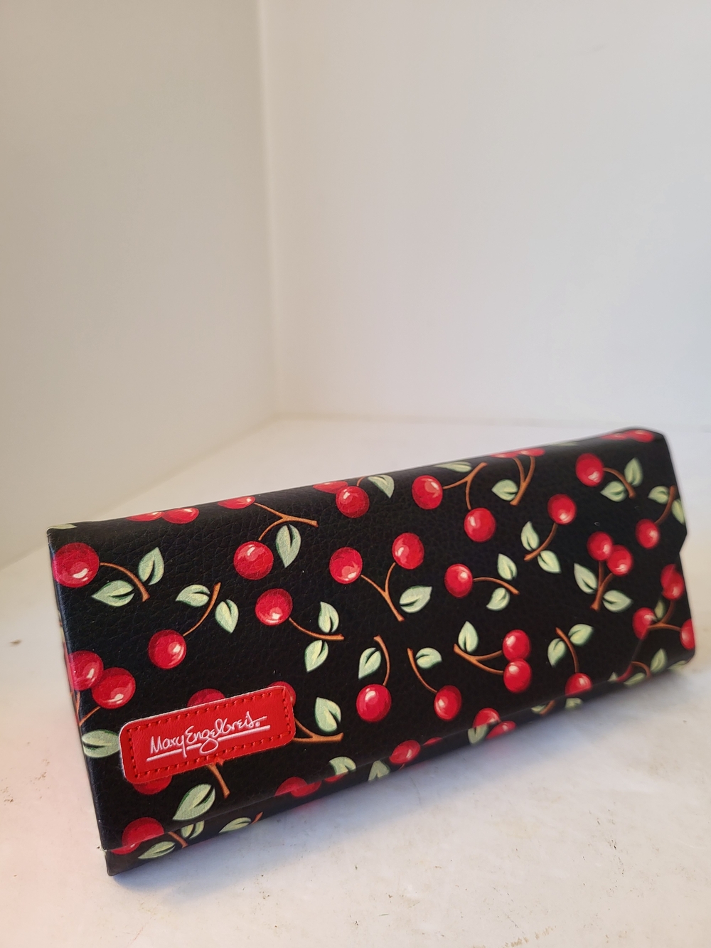 Mary Engelbreit Cherry Print Glass Case- Black with Red Cherries